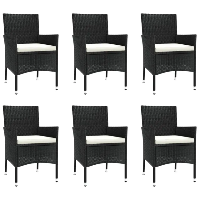 Ensemble à manger de jardin coussins 7pcs Noir Résine tressée