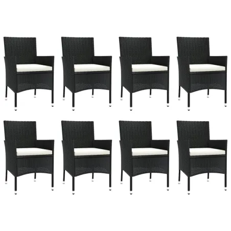 Ensemble à manger jardin 9pcs et coussins noir résine tressée