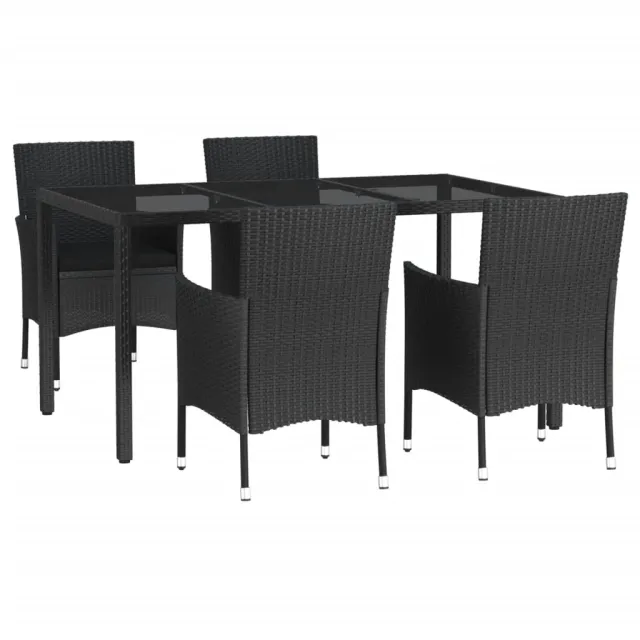 Ensemble à manger de jardin coussins 5pcs Noir Résine tressée