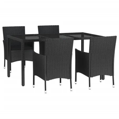 Ensemble à manger de jardin coussins 5pcs Noir Résine tressée