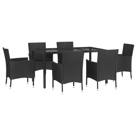 Ensemble à manger de jardin coussins 7pcs Noir Résine tressée