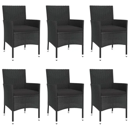 Ensemble à manger de jardin coussins 7pcs Noir Résine tressée