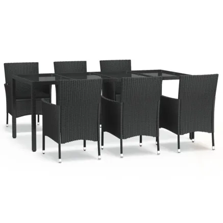 Ensemble à manger de jardin coussins 7pcs Noir Résine tressée 2
