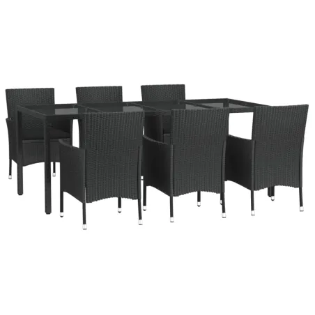 Ensemble à manger de jardin coussins 7pcs Noir Résine tressée