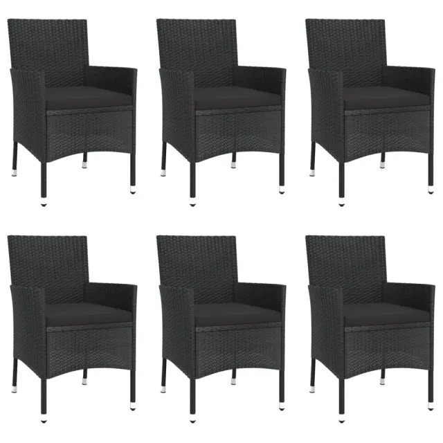 Ensemble à manger de jardin coussins 7pcs Noir Résine tressée