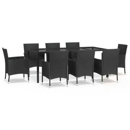 Ensemble à manger jardin 9pcs et coussins noir résine tressée 2