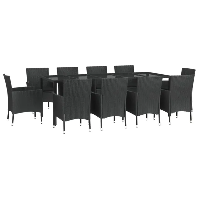 Ensemble à manger de jardin 11 pcs coussins noir résine tressée