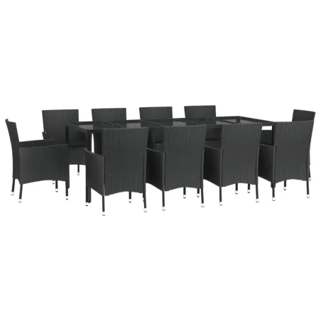 Ensemble à manger de jardin 11 pcs coussins noir résine tressée