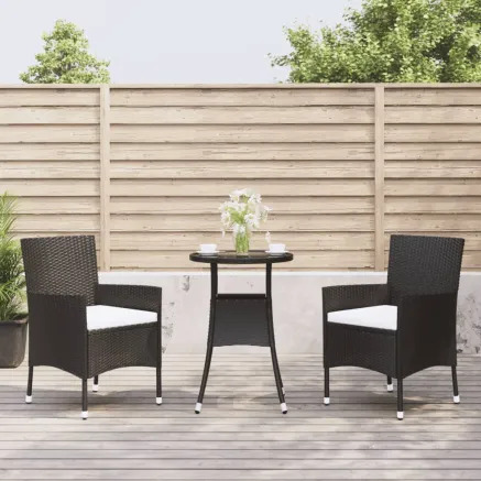 Ensemble de bistro de jardin 3 pcs coussins noir poly rotin