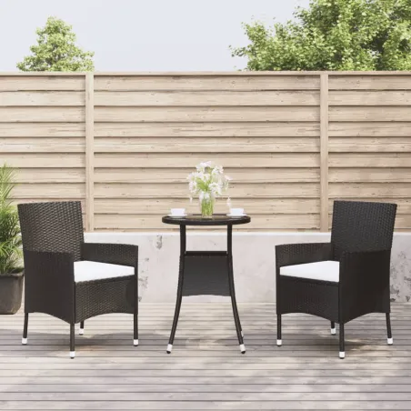 Ensemble de bistro de jardin 3 pcs coussins noir poly rotin