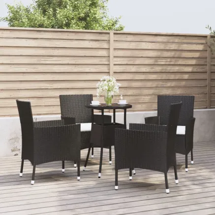 Ensemble de bistro de jardin 5 pcs coussins noir poly rotin