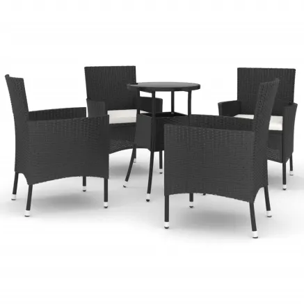 Ensemble de bistro de jardin 5 pcs coussins noir poly rotin 2