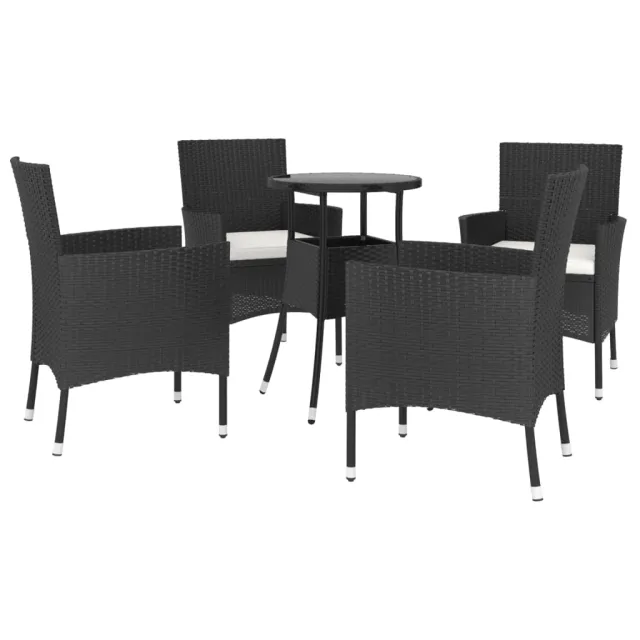 Ensemble de bistro de jardin 5 pcs coussins noir poly rotin