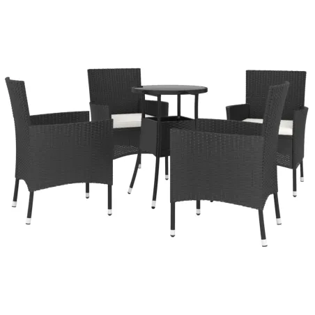 Ensemble de bistro de jardin 5 pcs coussins noir poly rotin