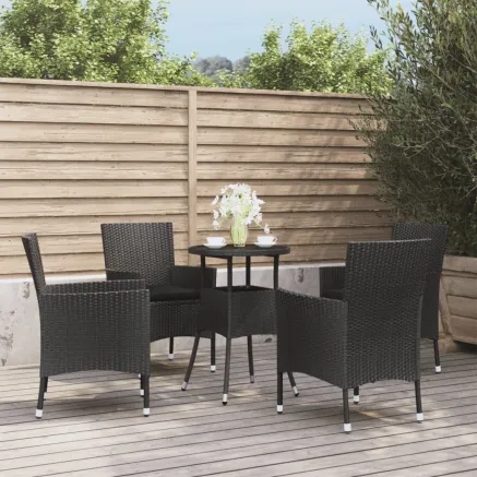 Ensemble de bistro de jardin 5 pcs coussins noir poly rotin