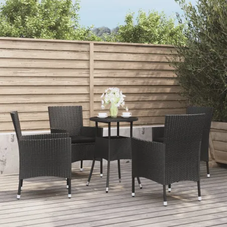 Ensemble de bistro de jardin 5 pcs coussins noir poly rotin