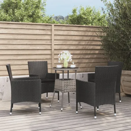 Ensemble de bistro de jardin 5 pcs coussins noir poly rotin