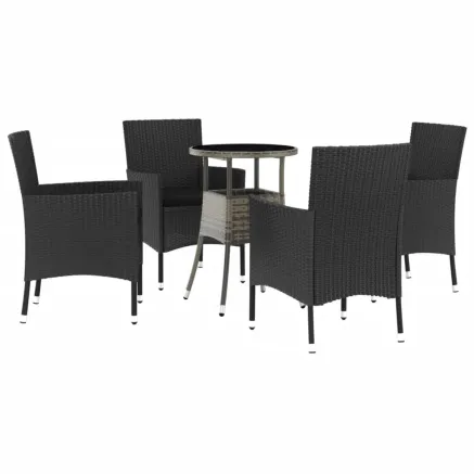 Ensemble de bistro de jardin 5 pcs coussins noir poly rotin 2