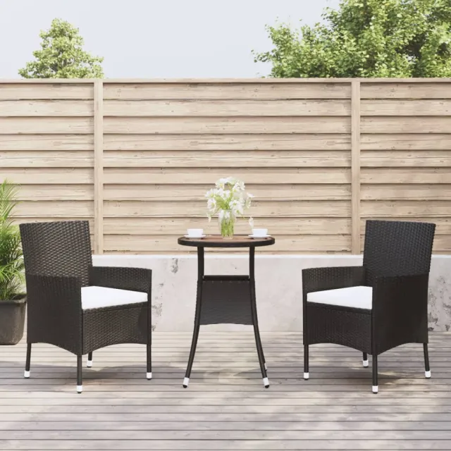 Ensemble de bistro de jardin 3 pcs coussins noir poly rotin