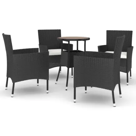 Ensemble de bistro de jardin 5 pcs coussins noir poly rotin 2