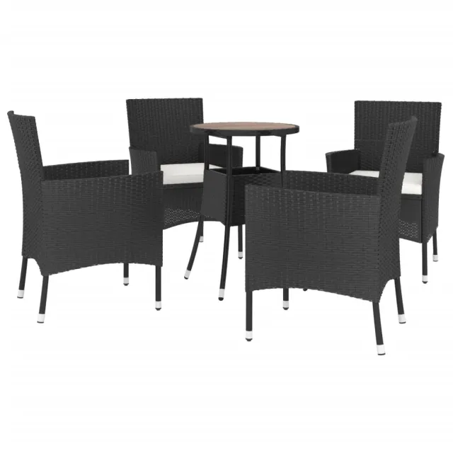 Ensemble de bistro de jardin 5 pcs coussins noir poly rotin