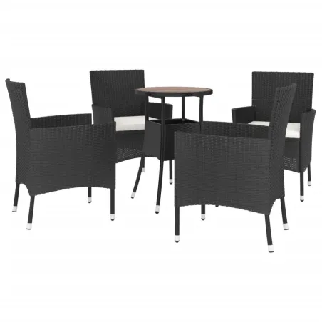 Ensemble de bistro de jardin 5 pcs coussins noir poly rotin