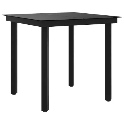 Table à dîner de jardin Noir 80x80x74 cm Acier et verre 2