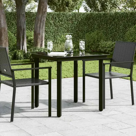 Table à dîner de jardin Noir 80x80x74 cm Acier et verre