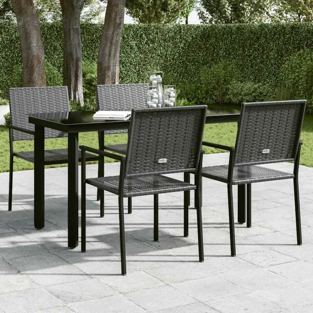 Table à dîner de jardin Noir 140x70x74 cm Acier et verre