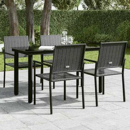 Table à dîner de jardin Noir 140x70x74 cm Acier et verre