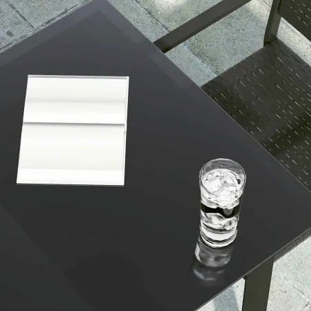 Table à dîner de jardin Noir 140x70x74 cm Acier et verre