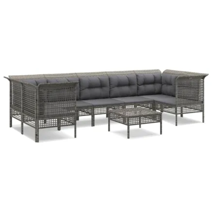 Salon de jardin 8 pcs avec coussins Gris Résine tressée 2