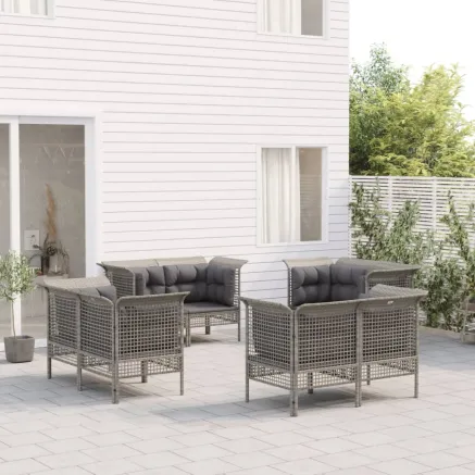 Salon de jardin 8 pcs avec coussins Gris Résine tressée