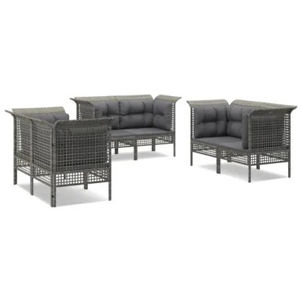 Salon de jardin 6 pcs avec coussins Gris Résine tressée 2