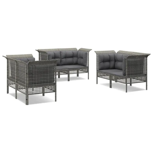 Salon de jardin 6 pcs avec coussins Gris Résine tressée
