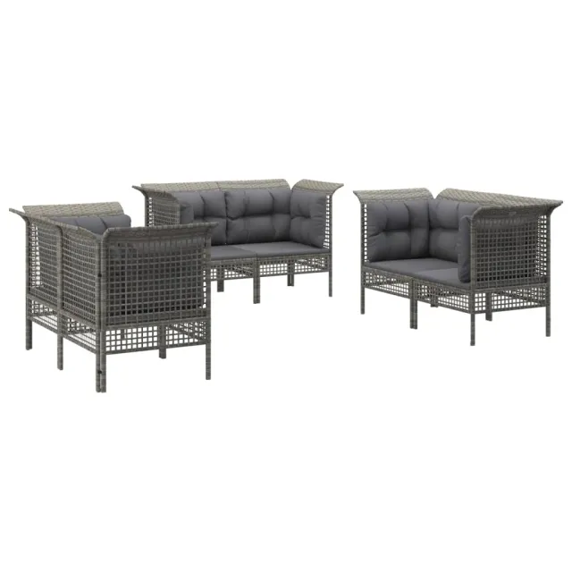 Salon de jardin 6 pcs avec coussins Gris Résine tressée