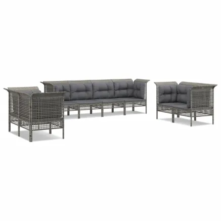 Salon de jardin 8 pcs avec coussins Gris Résine tressée 2