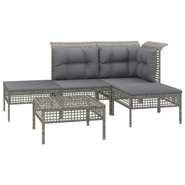 Salon de jardin 5 pcs avec coussins Gris Résine tressée