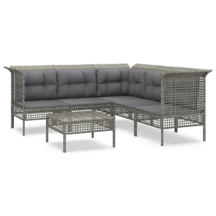 Salon de jardin 6 pcs avec coussins Gris Résine tressée 2