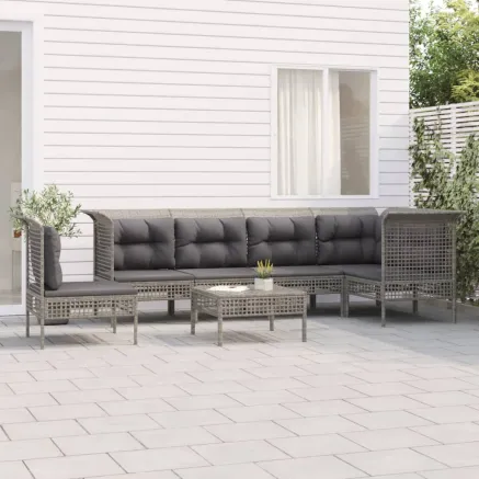 Salon de jardin 7 pcs avec coussins Gris Résine tressée