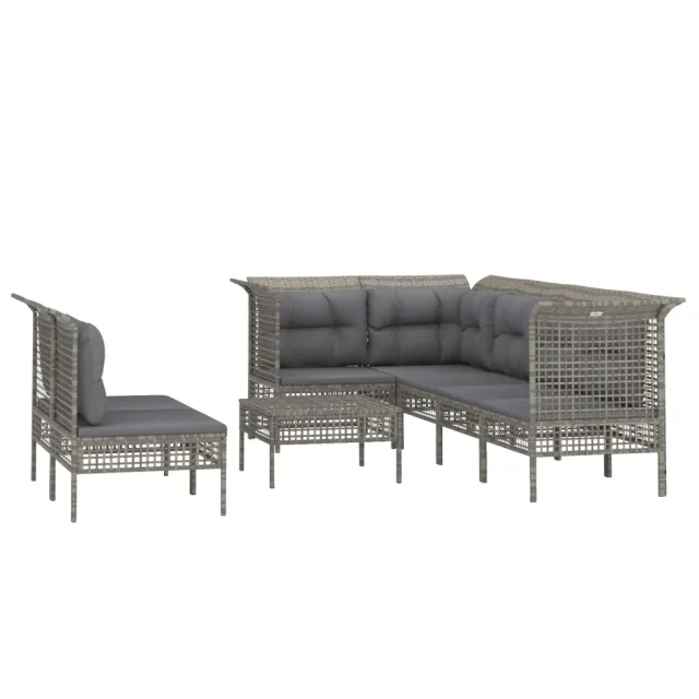 Salon de jardin 8 pcs avec coussins Gris Résine tressée
