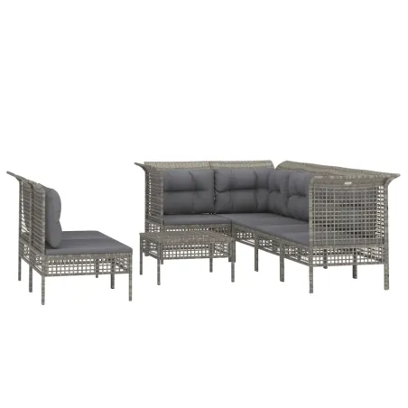 Salon de jardin 8 pcs avec coussins Gris Résine tressée
