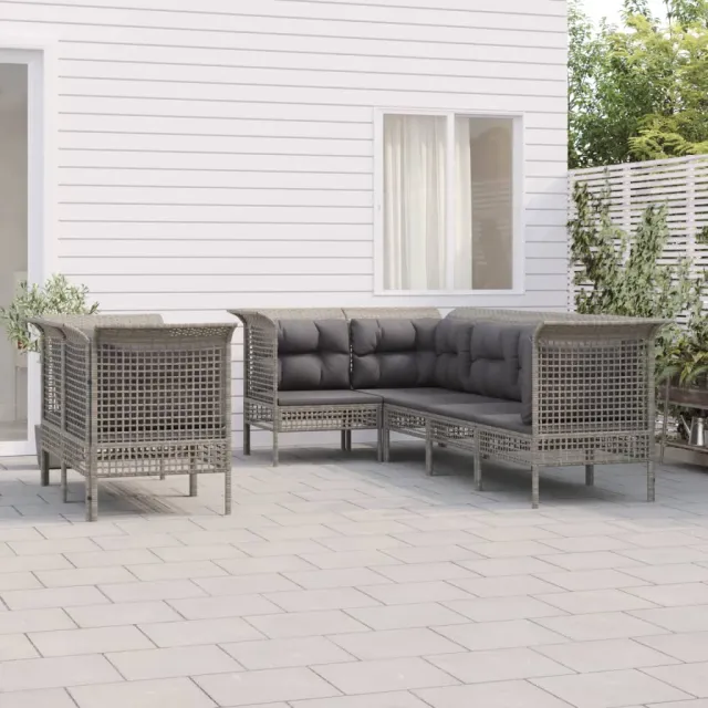 Salon de jardin 7 pcs avec coussins Gris Résine tressée