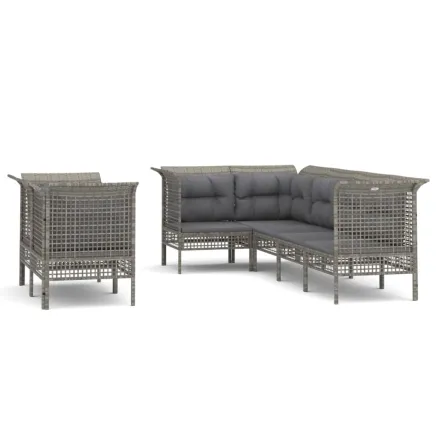 Salon de jardin 7 pcs avec coussins Gris Résine tressée 2