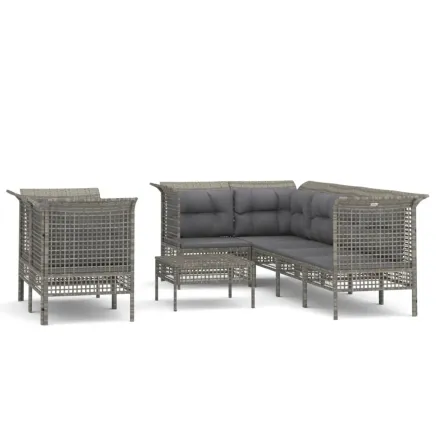 Salon de jardin 8 pcs avec coussins Gris Résine tressée 2