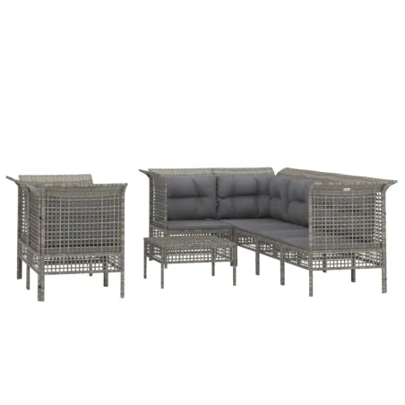 Salon de jardin 8 pcs avec coussins Gris Résine tressée