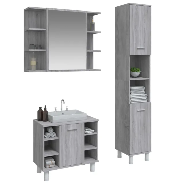 Ensemble d'armoires de salle de bain 3 pcs sonoma gris