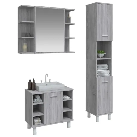 Ensemble d'armoires de salle de bain 3 pcs sonoma gris
