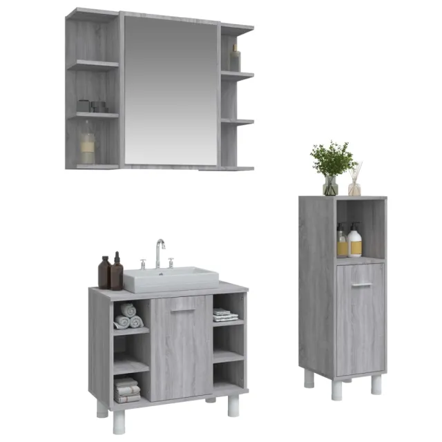 Ensemble d'armoires de salle de bain 3 pcs sonoma gris