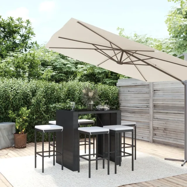 Ensemble de bar de jardin 7 pcs avec coussins noir poly rotin